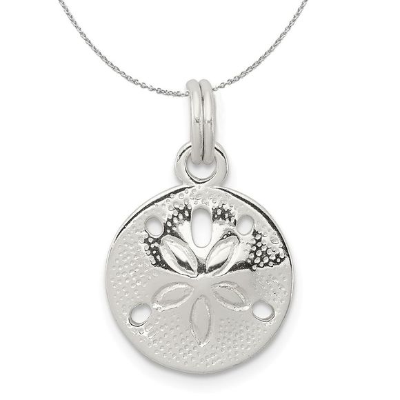 Sterling Silver 13mm Polished Sand Dollar Charm Necklace - 18 Inch - Picture 1 of 7